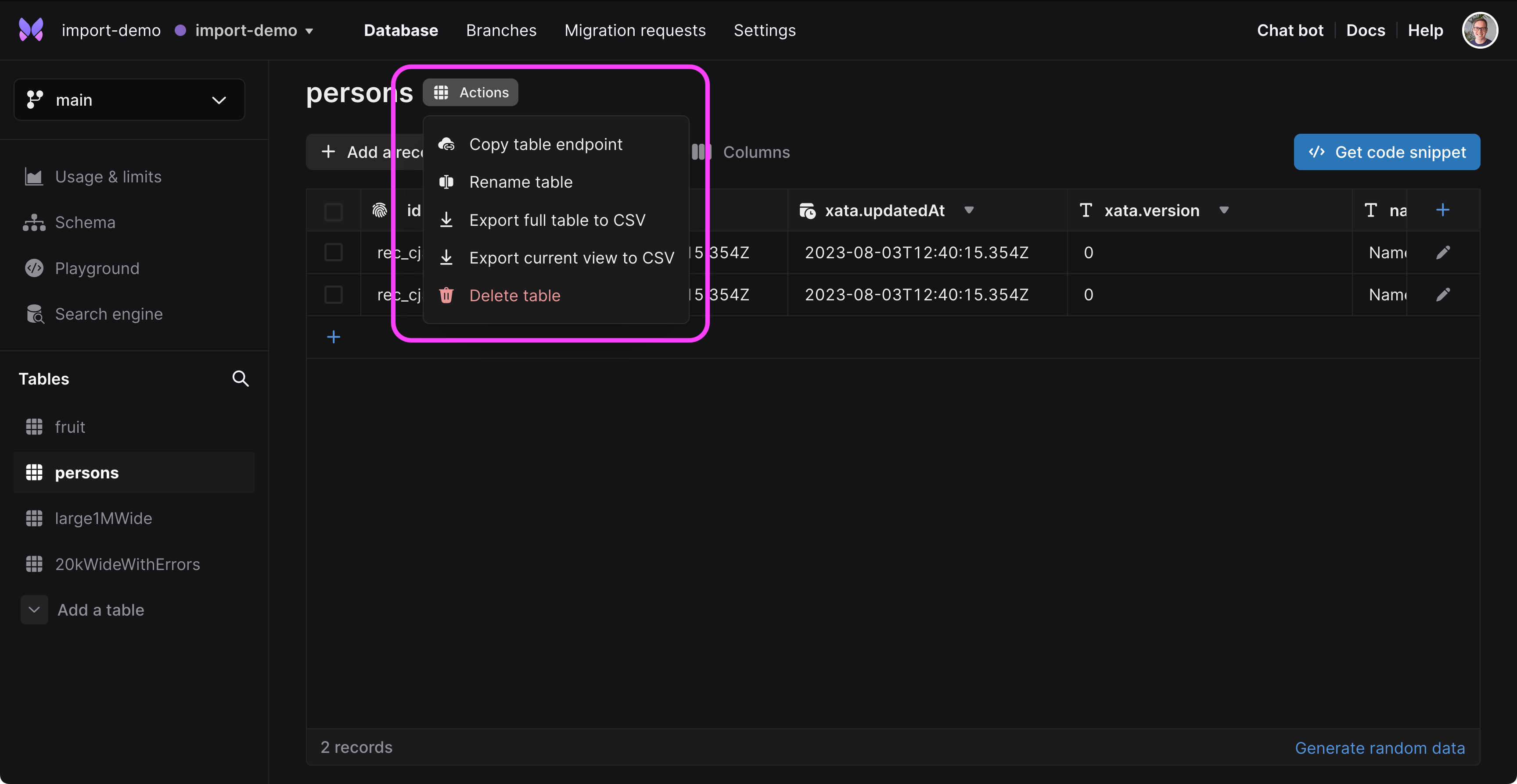 You can download your data as a CSV file