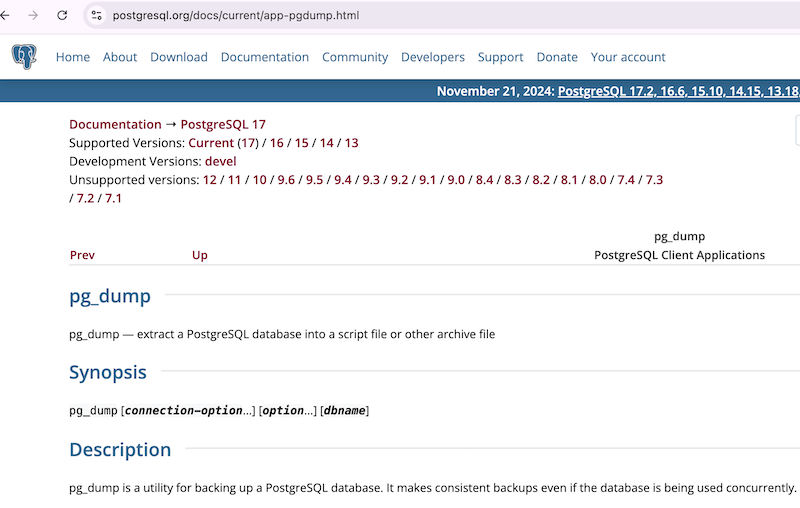pg_dump, a utility used for backing up PostgreSQL databases