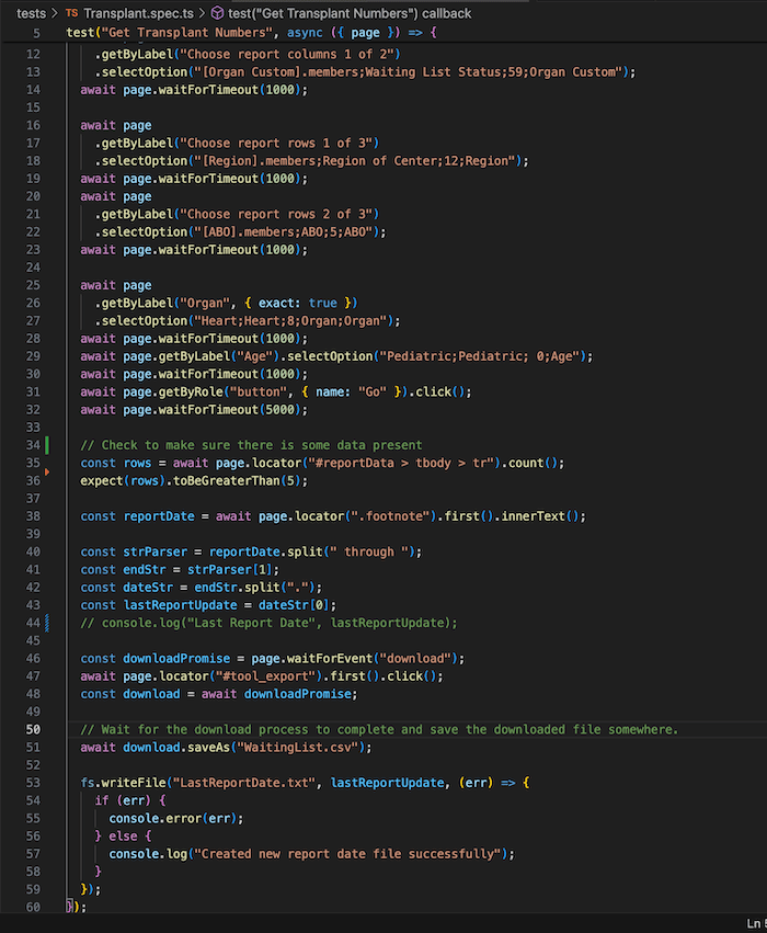 Automating the scraping process - code view 2