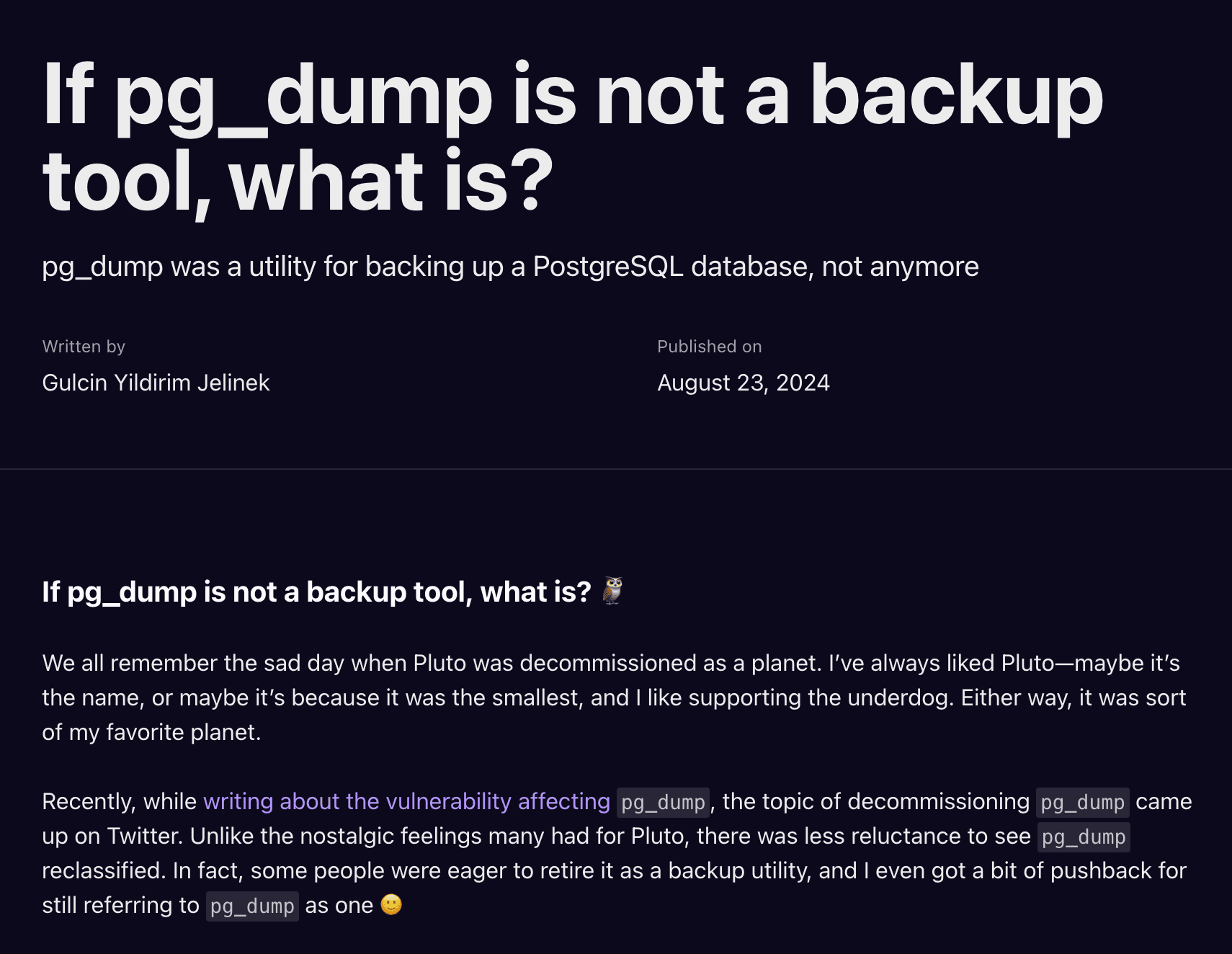 If pg_dump is not a backup tool, what is?