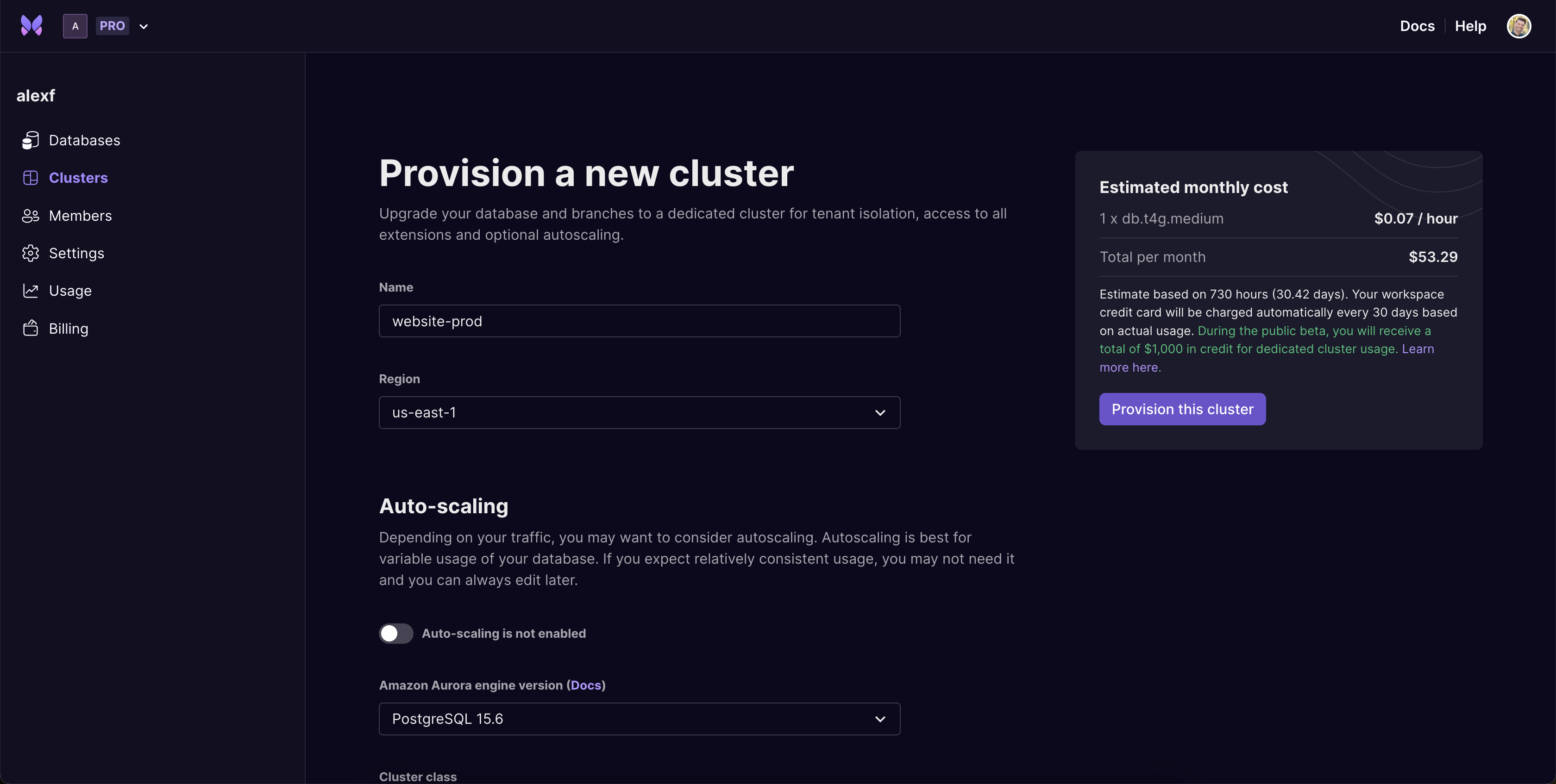 Provision a new cluster