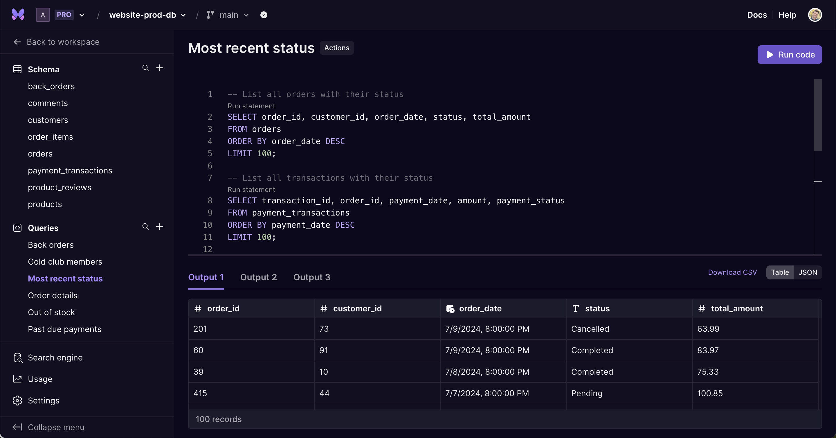 Query view with multiple SQL statements