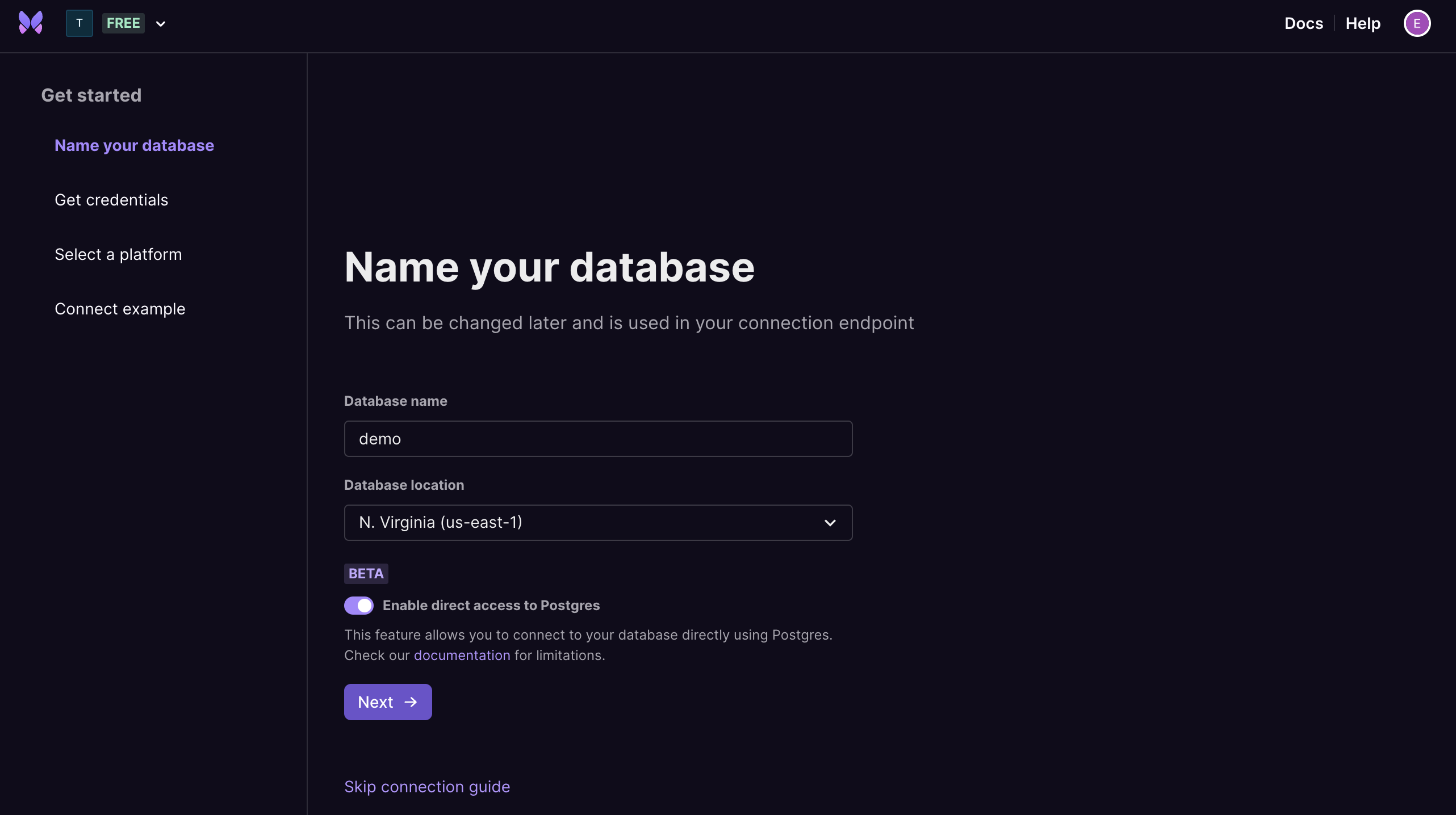 Enable direct access for your database